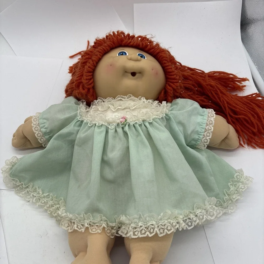 Vintage 1985 Cabbage Patch Style Red Hair Blue Eyes Green Dress Rare!
